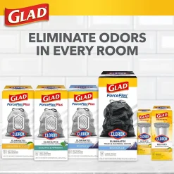 Glad Medium Drawstring Trash Bags with Clorox, 8 Gallon, Grey, Lemon Fresh Bleach Scent, 26/Box(79316)