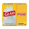 Glad Quick-Tie 13-Gallon Tall Kitchen Trash Bag, 23.75" x 28", 0.66 Mil, White, 80 Bags/Box (60034)
