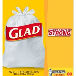 Glad Quick-Tie Tall 13 Gallon Kitchen Trash Bags, 80/Box (60034)