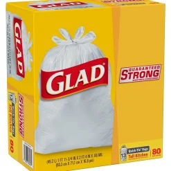 Glad Quick-Tie Tall 13 Gallon Kitchen Trash Bags, 80/Box (60034)