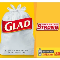 Glad Quick-Tie Tall 13 Gallon Kitchen Trash Bags, 80/Box (60034)
