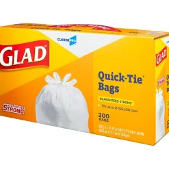Glad Quick-Tie Tall Kitchen Trash Bags, 13 Gallon, 200/Box (15931)