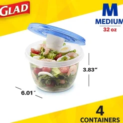 Glad® To Go Lunch Containers, 32 Oz., 4/Pack (78404)
