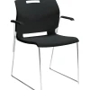 Global Popcorn Stack Chair with Arms, Plastic, Asphalt Black, Seat: 18"W x 18"D , Back: 19.5"W x 16"H