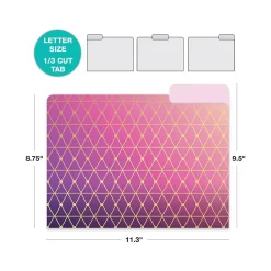 Global Printed Products Deluxe Designer Geometric Foil Heavy Duty File Folders, 1/3-Cut Tab, Assorted Colors, 24/Pack