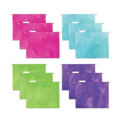 Global Printed Products Deluxe Designer Watercolor Solid Heavy-Duty Hanging File Folders, Letter-Size, Assorted Colors