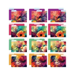 Global Printed Products Deluxe Designer Abstract Floral Heavy Duty File Folders, 1/3-Cut Tab, Assorted Colors, 24/Pack