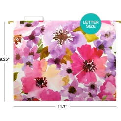 Global Printed Products Deluxe Designer Floral Heavy-Duty Hanging File Folders, Straight-Cut, Letter-Size, Assorted Colors