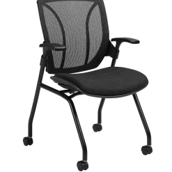 Global Roma Nester Mesh Back Flip Seat Nesting Chair with Arms, Black (1899BKUR22MMB+)