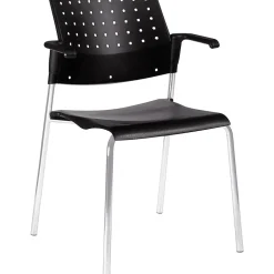Global Sonic Plastic All-Purpose Stackable Guest Chairs with Arms, Black, 2/Ct (6513CH-BK/BK)