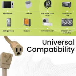 GoGreen Power 14/3 3' Appliance Cord, Beige, 3/Pack (GG-25603)