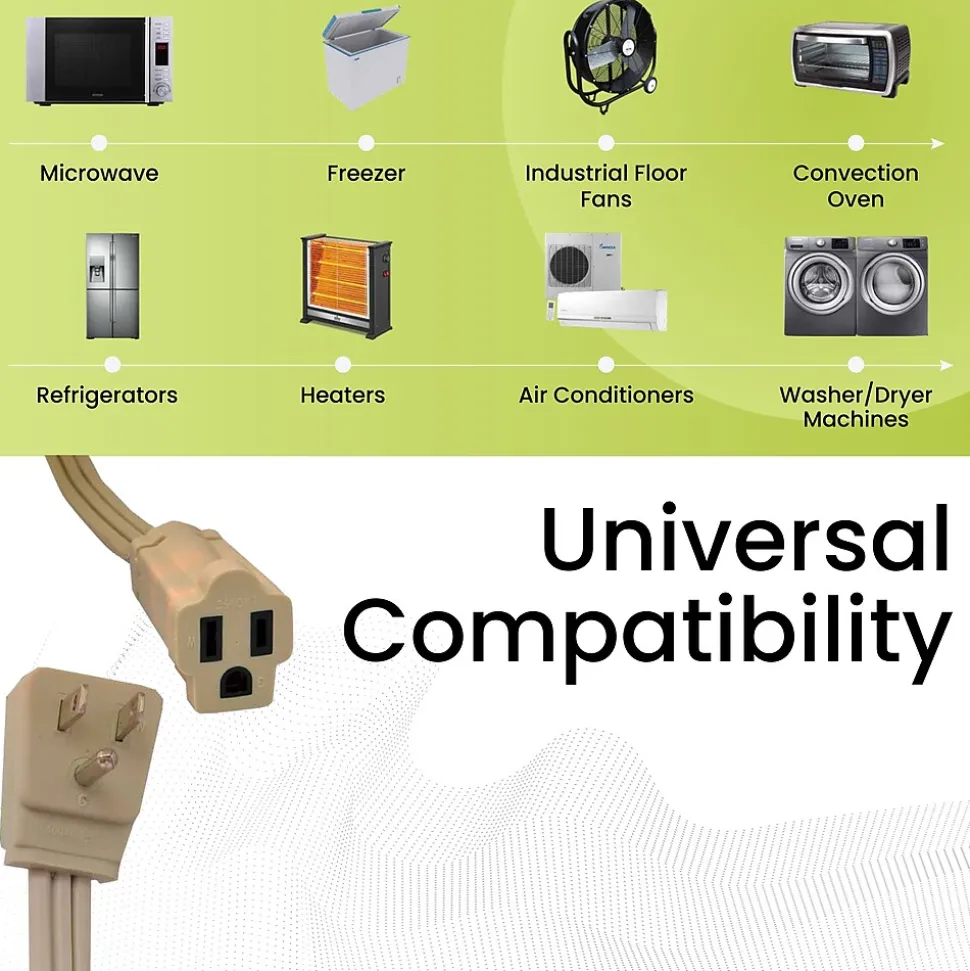 GoGreen Power 14/3 3' Appliance Cord, Beige, 3/Pack (GG-25603)