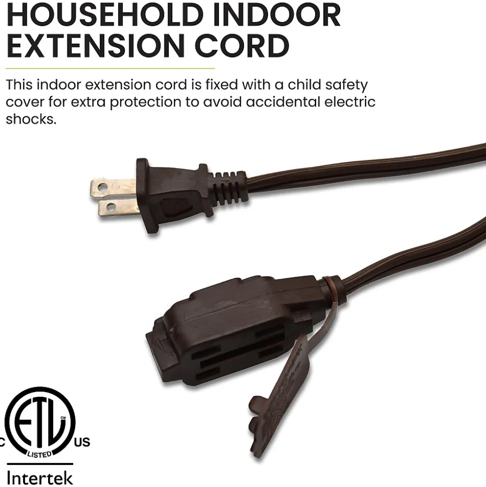 GoGreen Power 15' Extension Cord, 3-Outlet, 16 AWG, Brown (GG-24815-3)