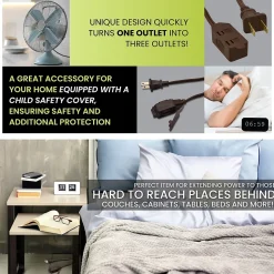 GoGreen Power 12' Extension Cord, 3-Outlet, 16 AWG, Brown (GG-24812-3)