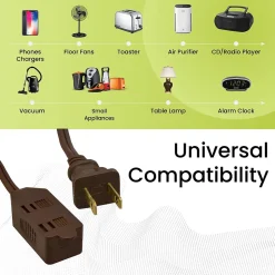 GoGreen Power 6' Extension Cord, 3-Outlet, 16 AWG, Brown (GG-24806-10)