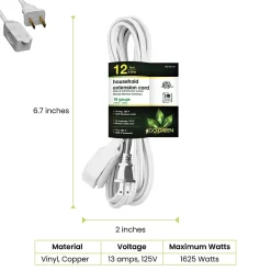GoGreen Power 12' Extension Cord, 3-Outlet, 16 AWG, White (GG-24712-3)