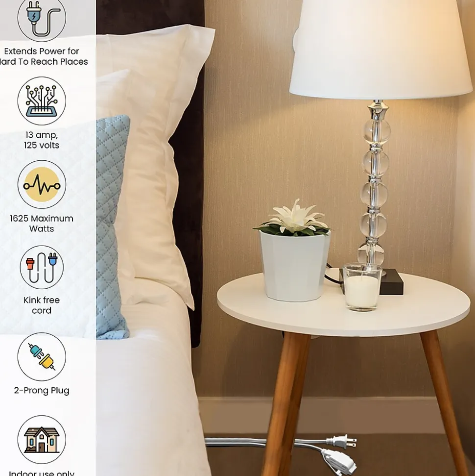 GoGreen Power 12' Extension Cord, 3-Outlet, 16 AWG, White (GG-24712-3)