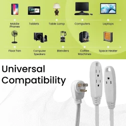 GoGreen Power 8' Extension Cord, 3-Outlet, 16 AWG, White (GG-19608)