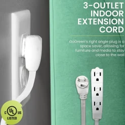 GoGreen Power 15' Extension Cord, 3-Outlet, 16 AWG, White (GG-19615)