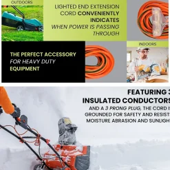 GoGreen Power 50' Indoor/Outdoor Extension Cord, 3-Outlet, 14 AWG, Orange (GG-15150)