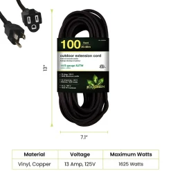 GoGreen Power 100' Indoor/Outdoor Extension Cord, 14 AWG, Black (GG-13800BK)