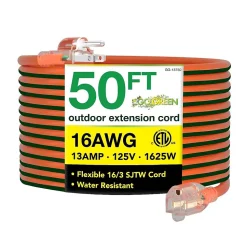 GoGreen Power 50' Indoor/Outdoor Extension Cord, 16 AWG, Orange (GG-13750)