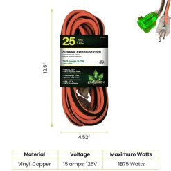 GoGreen Power 25' Indoor/Outdoor Extension Cord, 14 AWG, Orange (GG-13825)