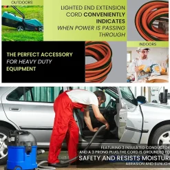 GoGreen Power 25' Indoor/Outdoor Extension Cord, 14 AWG, Orange (GG-13825)