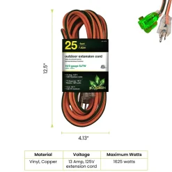 GoGreen Power 25' Indoor/Outdoor Extension Cord, 16 AWG, Orange (GG-13725)