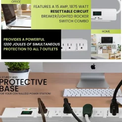 GoGreen Power 6' Metal Surge Protector, 7 Outlets, White (GG-17636)