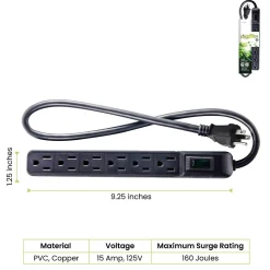 GoGreen Power 6 Outlet Mini Surge Protector, 2' cord, Black (GG-16103MINBK)