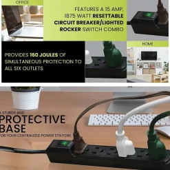 GoGreen Power 6 Outlet Mini Surge Protector, 2' Cord, White (GG-16103MIN)