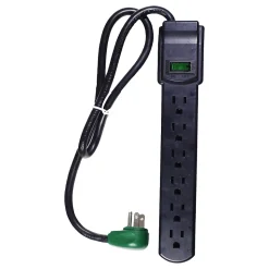 GoGreen Power 2.5' Surge Protector, 6 Outlet, Black (GG-16103MSBK)