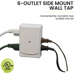 GoGreen Power Side Mount Wall Tap, 6 Outlet White (GG-16000TSM)