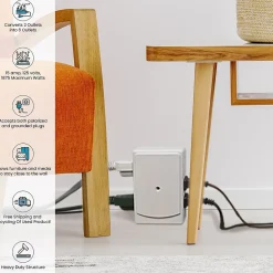 GoGreen Power Side Mount Wall Tap, 6 Outlet White (GG-16000TSM)