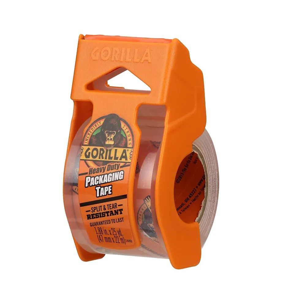 Gorilla Heavy Duty Packing Tape with Dispenser, 1.88" x 25 yds., Clear, 4/Pack (102680)