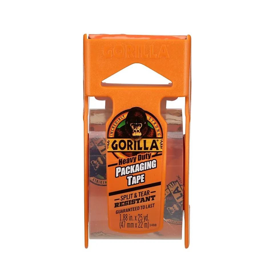 Gorilla Heavy Duty Packing Tape with Dispenser, 1.88" x 25 yds., Clear, 4/Pack (102680)