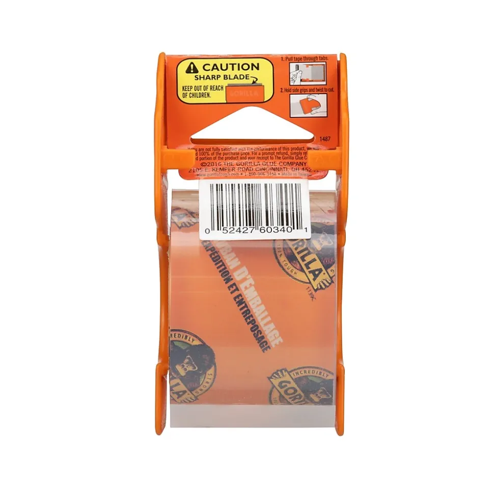 Gorilla Heavy Duty Packing Tape with Dispenser, 1.88" x 25 yds., Clear, 4/Pack (102680)