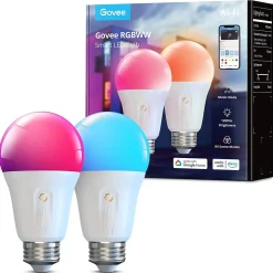 Govee Bluetooth 12 Watts Multicolor LED A19 E26 Bulb, 2/Pack (B6009AC1)