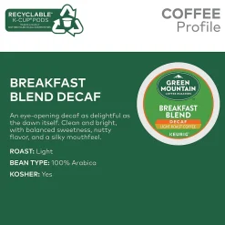 Green Mountain Breakfast Blend Decaf Coffee Keurig® K-Cup® Pods, Light Roast, 24/Box (5000330139)