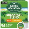 Green Mountain Breakfast Blend Decaf Coffee Keurig® K-Cup® Pods, Light Roast, 96/Carton (7522)