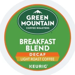 Green Mountain Breakfast Blend Decaf Coffee Keurig® K-Cup® Pods, Light Roast, 96/Carton (7522)
