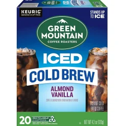 Green Mountain Coffee Roasters Iced Cold Brew Almond Vanilla Iced Coffee Keurig® K-Cup® Pods, Light Roast, 80/Carton