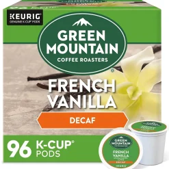 Green Mountain French Vanilla Decaf Coffee Keurig® K-Cup® Pods, Light Roast, 96/Carton (7732CT)