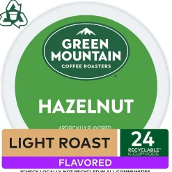 Green Mountain Hazelnut Coffee Keurig® K-Cup® Pods, Light Roast, 24/Box (6792)
