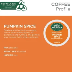Green Mountain Pumpkin Spice Coffee, Keurig® K-Cup® Pod, Light Roast, 96/Carton (6758)