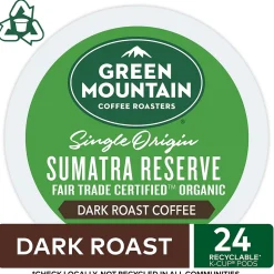 Green Mountain Sumatra Reserve Coffee, Dark Roast, 0.40 oz. Keurig® K-Cup® Pods, 24/Box (4060)