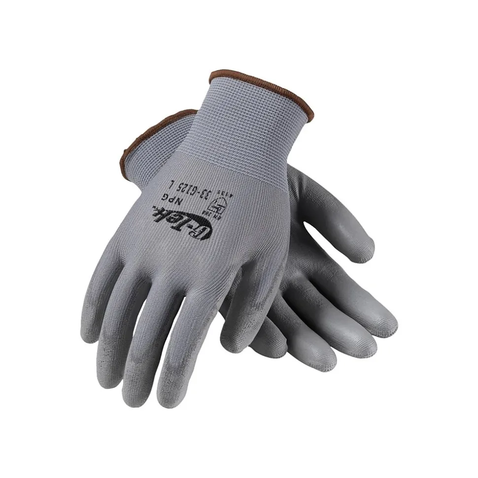 G-Tek 33-G125 Polyurethane Coated Nylon Gloves, Large, 13 Gauge, Gray, 12 Pairs (33-G125/L)