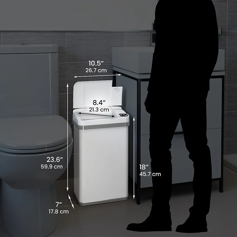 halo Stainless Steel Rectangular Sensor Trash Can with AbsorbX Odor Control System and Fragrance, White, 4 Gal. (SC04SW)