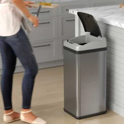 halo Stainless Steel Rectangular Extra-Wide Sensor Trash Can with AbsorbX Odor Control System, 13 Gal., Silver (SC13RX)
